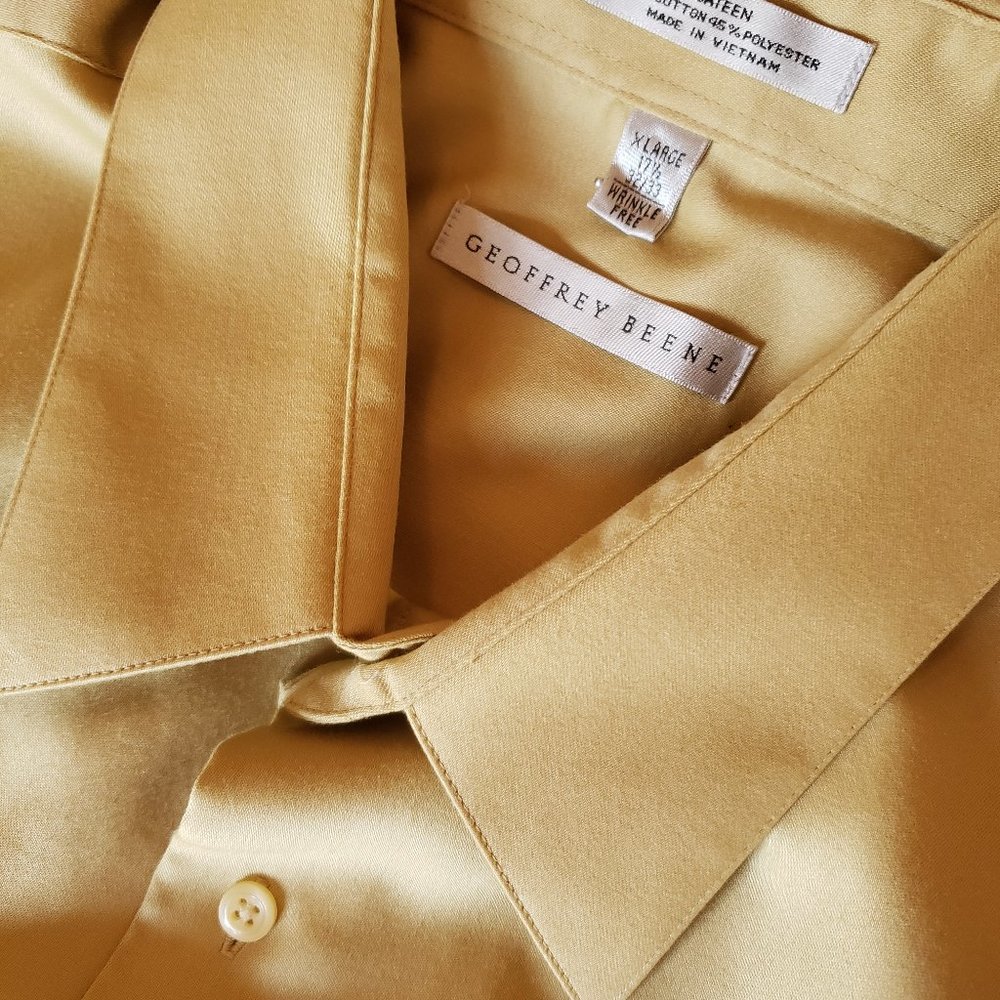 Geoffrey Beene  Men’s Collared Long Sleeve Amber Sateen Shirt XL, 17 1/2  32/33